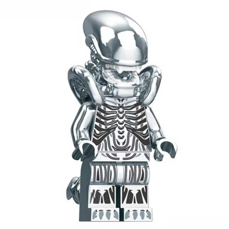Alien Xenomorph metalic silver Lego Minifigures custom toys - DelsBricks MinifiguresMinifiguresDelsBricks MinifiguresDelsbricks