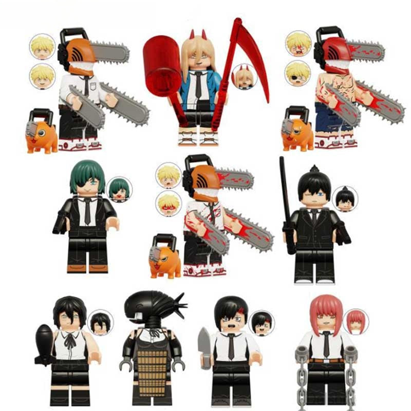 Chainsaw Man anime set of 10 LEGO-compatible minifigure collectible toys for display and diorama setups-minifigure toys