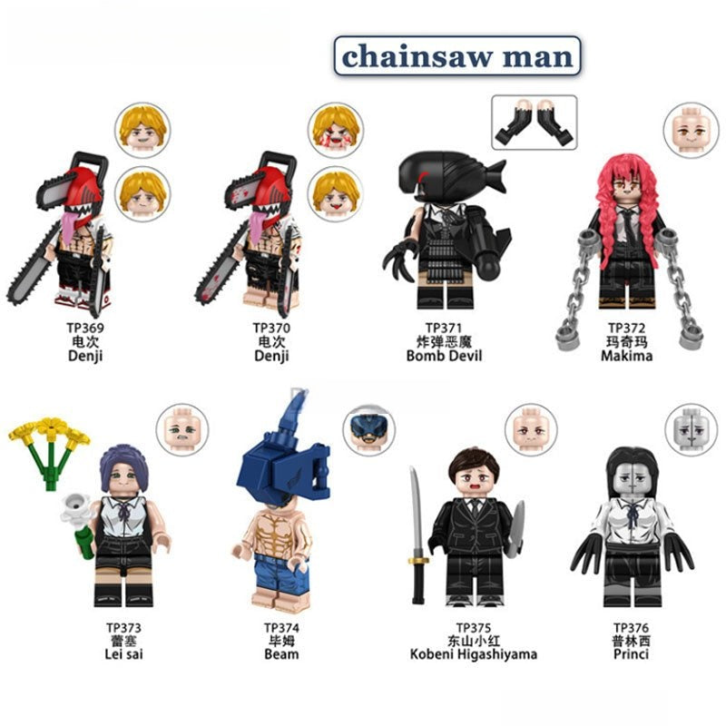Chainsaw Man anime set of 8 LEGO-compatible minifigure collectible toys for display and diorama scenes-minifigure toys