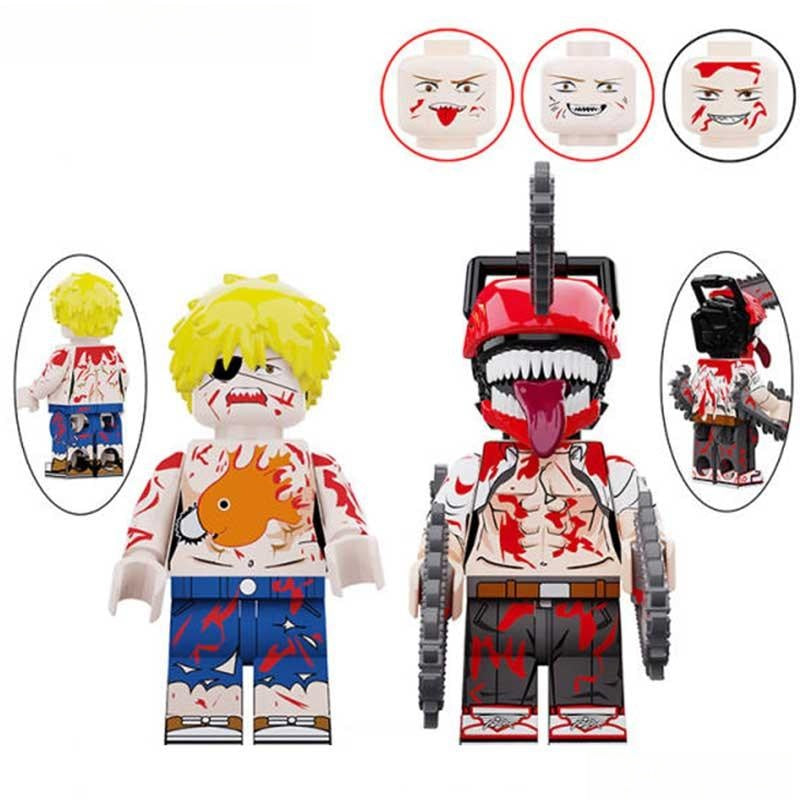 Chainsaw Man Denji and Pochita set of 2 Lego anime minifigures compatible custom collectible toys-minifigure toys