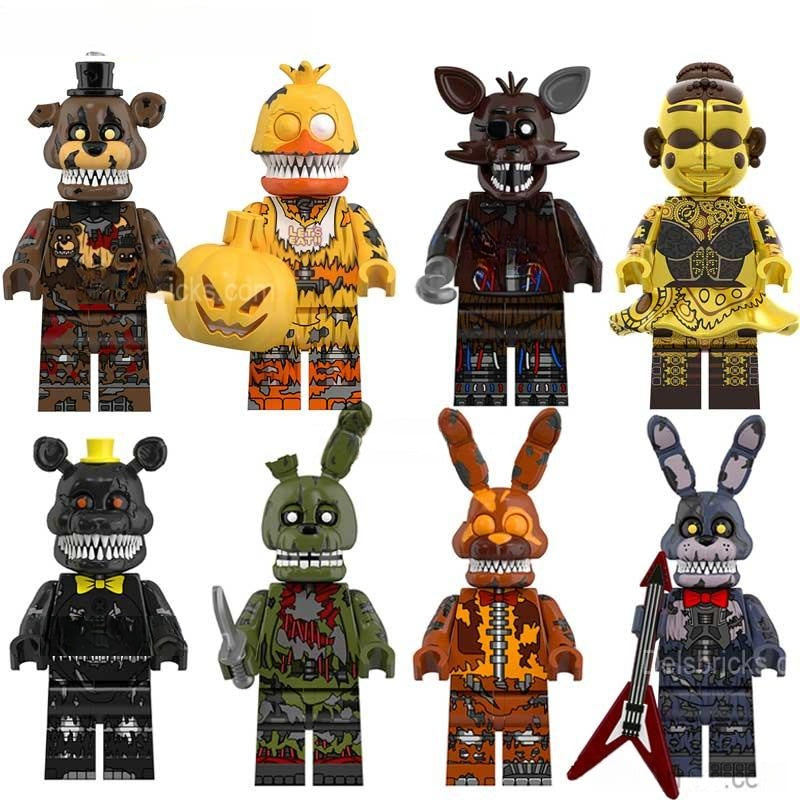 Five Nights At Freddys set of 8 Lego Minifigures custom toys Set1 - DelsBricks MinifiguresLego Horror MinifiguresDelsBricks MinifiguresDelsbricks.com