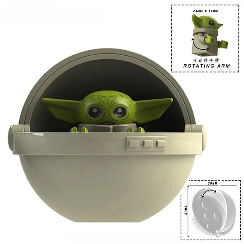 Grogu in Hovering crib Baby Yoda Lego Star Wars Minifigures Custom toys - DelsBricks MinifiguresLego Star Wars MinifiguresDelsBricks MinifiguresDelsbricks.com