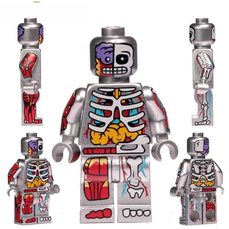 Human Body Guy Visible Anatomy Man Silver Color Lego Minifigures custom toys - DelsBricks MinifiguresLego Horror MinifiguresDelsBricks MinifiguresDelsbricks.com