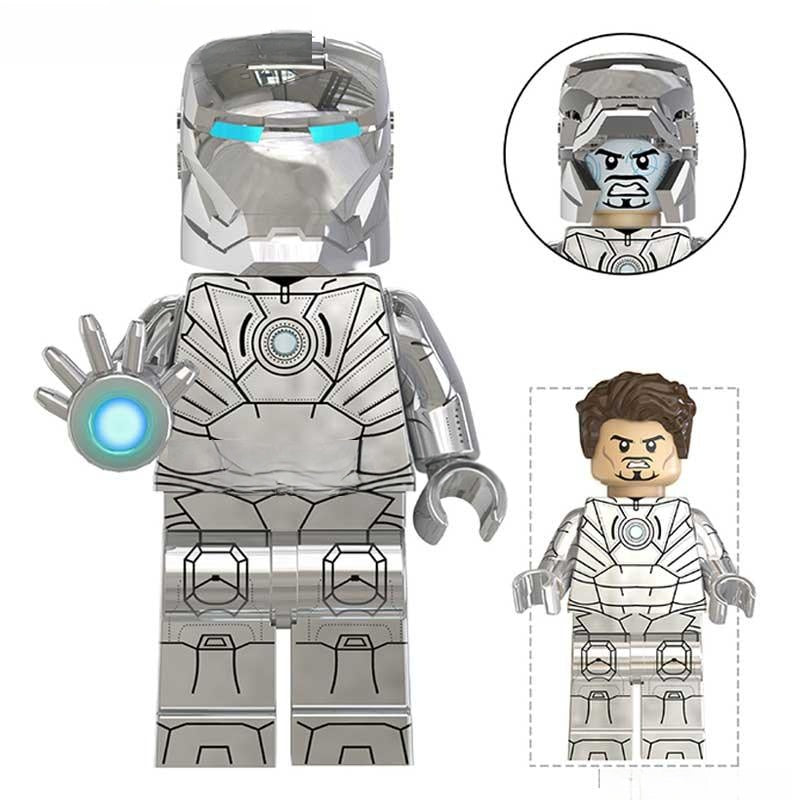 Iron Man Avengers Tony Stark Silver suit Lego Minifigures Custom Toys 4 - DelsBricks MinifiguresMinifiguresDelsBricks MinifiguresDelsbricks