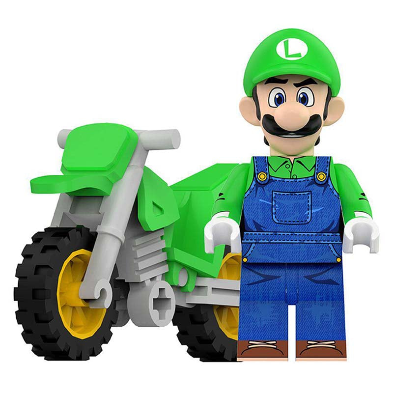 Luigi Super Mario Minifigure with Motorcycle